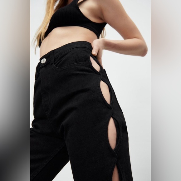NWT ZARA cut out jeans black size 27 or size 4 festival - Picture 4 of 16
